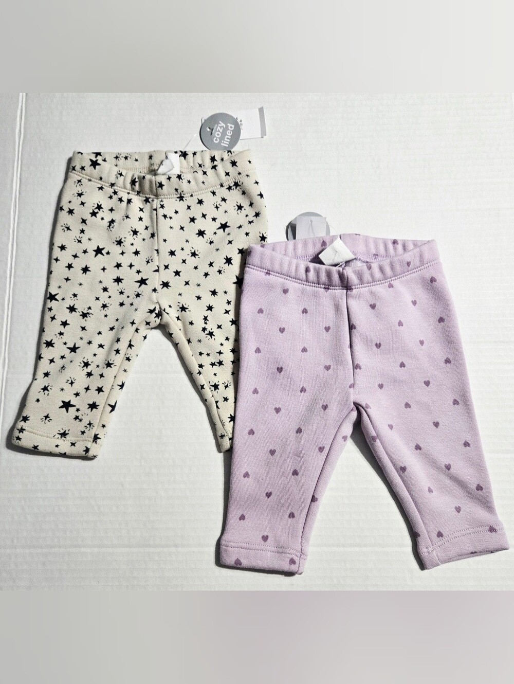 GAP Baby Cozy Lined Leggings 2 Pack 0-3 Months Stars Hearts NWT